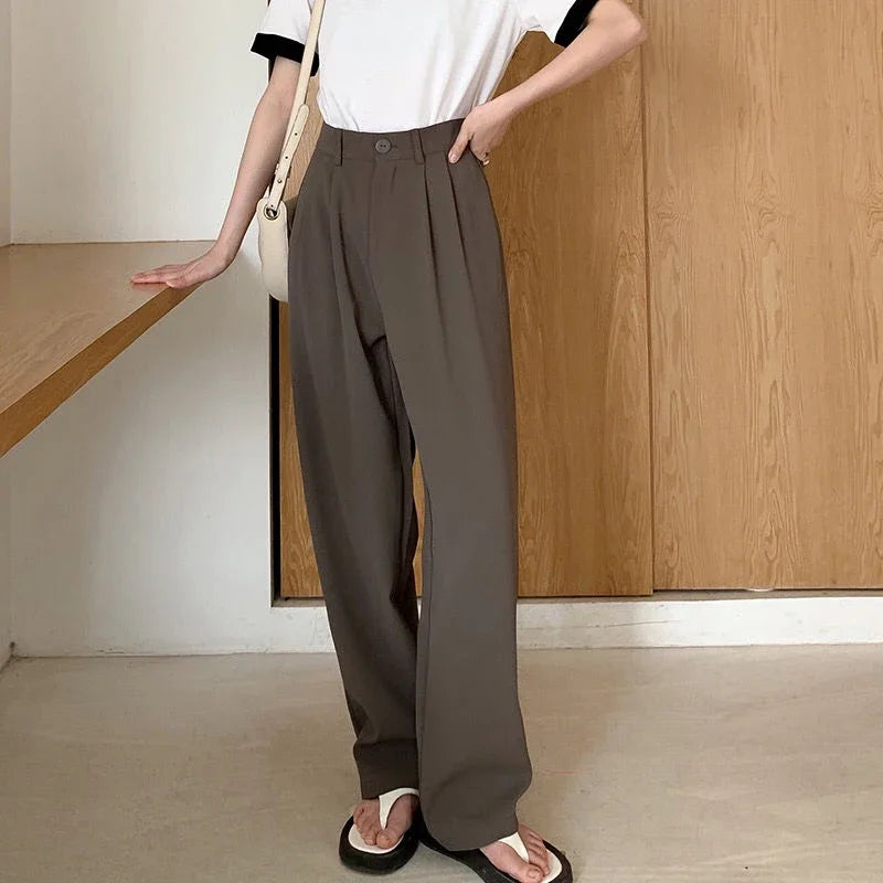 High Waist Women Suit Pants Fall Straight Office Ladies Korean Fashion Trousers Casual Button Loose Female Black Pants New 2024