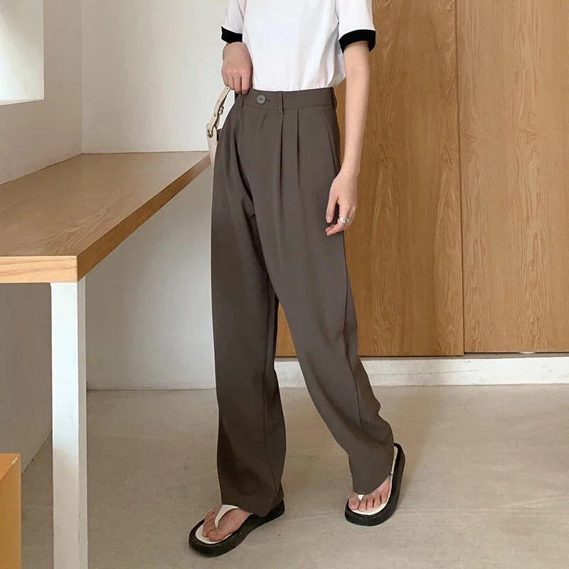 High Waist Women Suit Pants Fall Straight Office Ladies Korean Fashion Trousers Casual Button Loose Female Black Pants New 2024