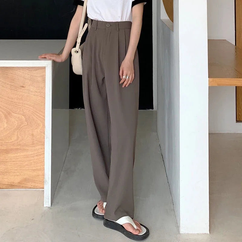 High Waist Women Suit Pants Fall Straight Office Ladies Korean Fashion Trousers Casual Button Loose Female Black Pants New 2024