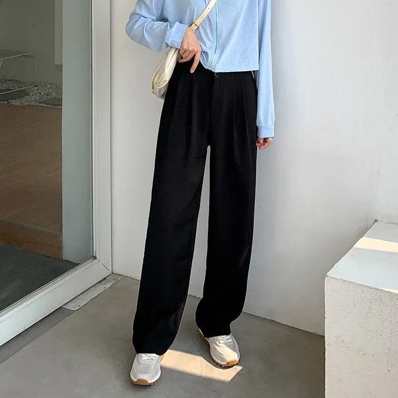 High Waist Women Suit Pants Fall Straight Office Ladies Korean Fashion Trousers Casual Button Loose Female Black Pants New 2024